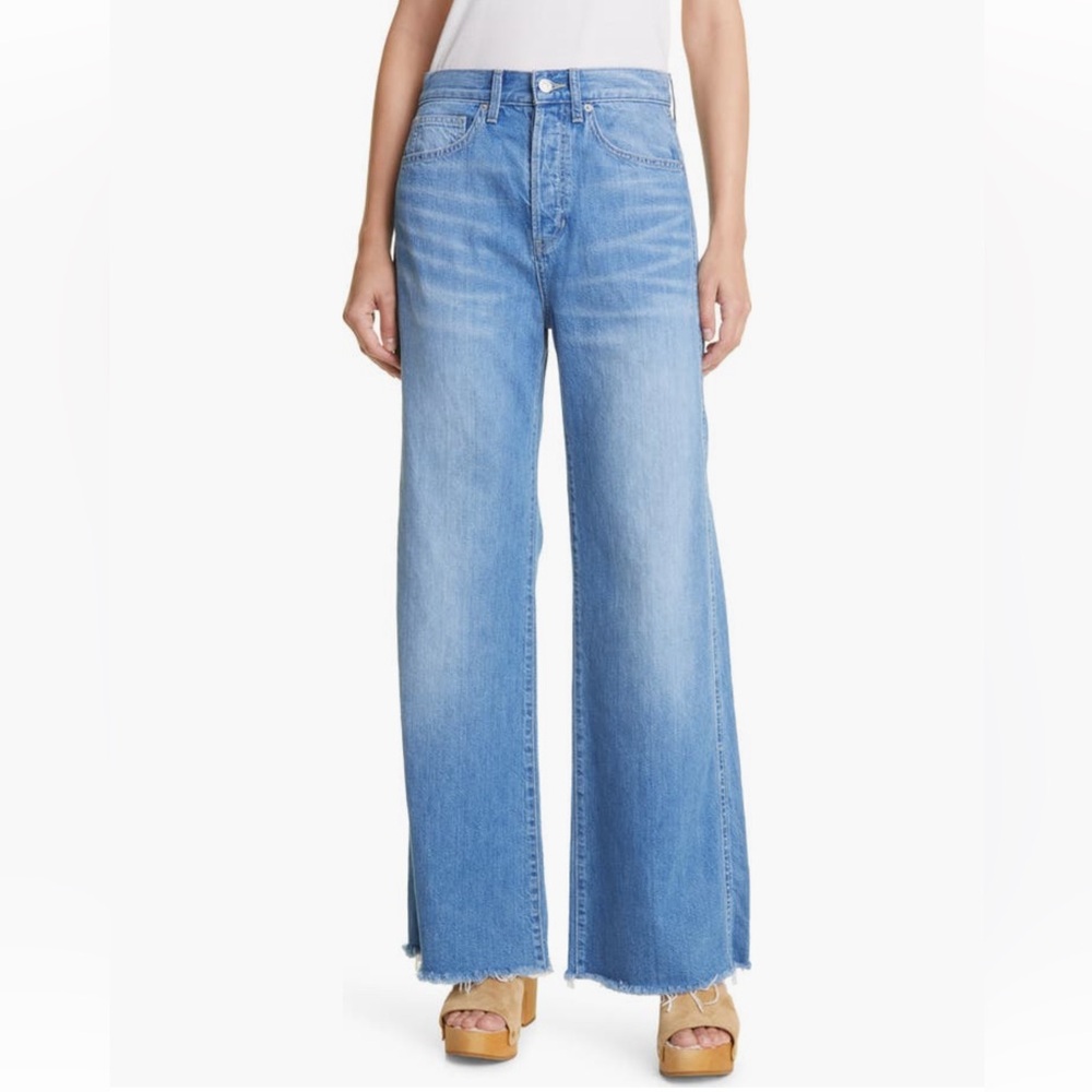 Veronica Beard Taylor High Waist Rigid Wide Leg Raw Hem Jeans